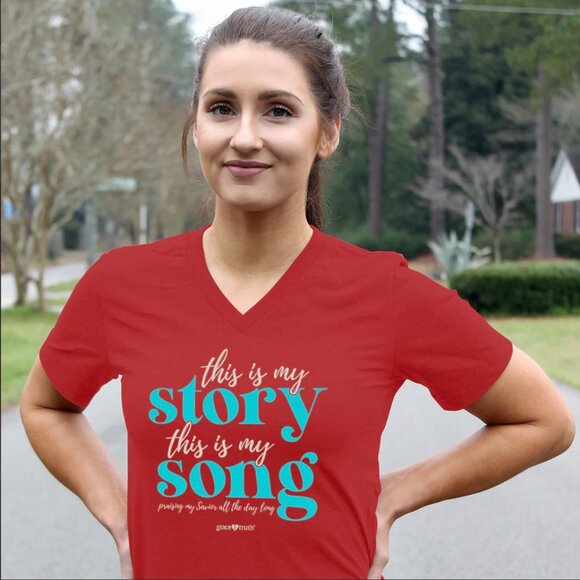 Kerusso Women's Cotton Adult V-neck Short Sleeve T-Shirt "This Is My Story" New - Picture 3 of 3